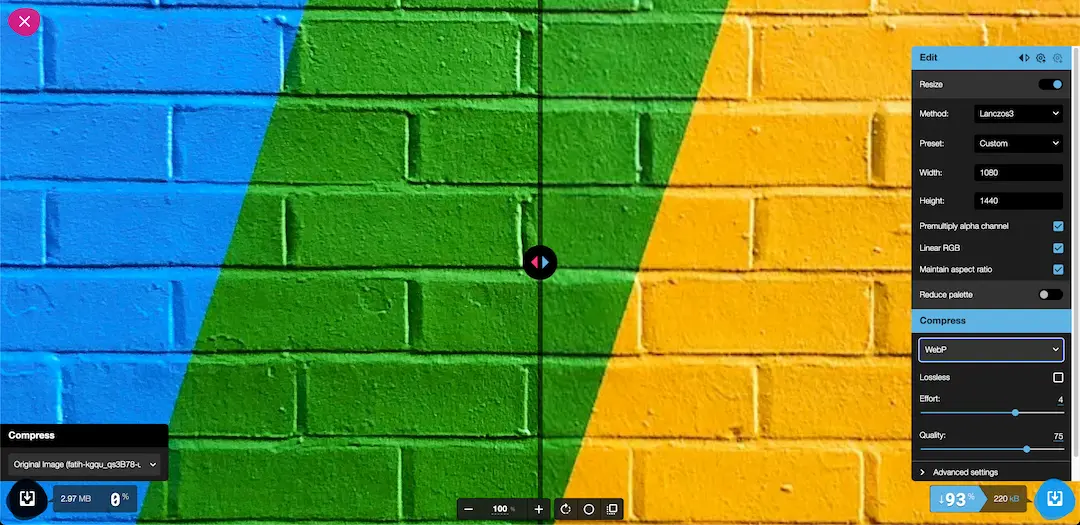 หน้าจอหลักของ Squoosh.app เครื่องมือบีบอัดรูปฟรี